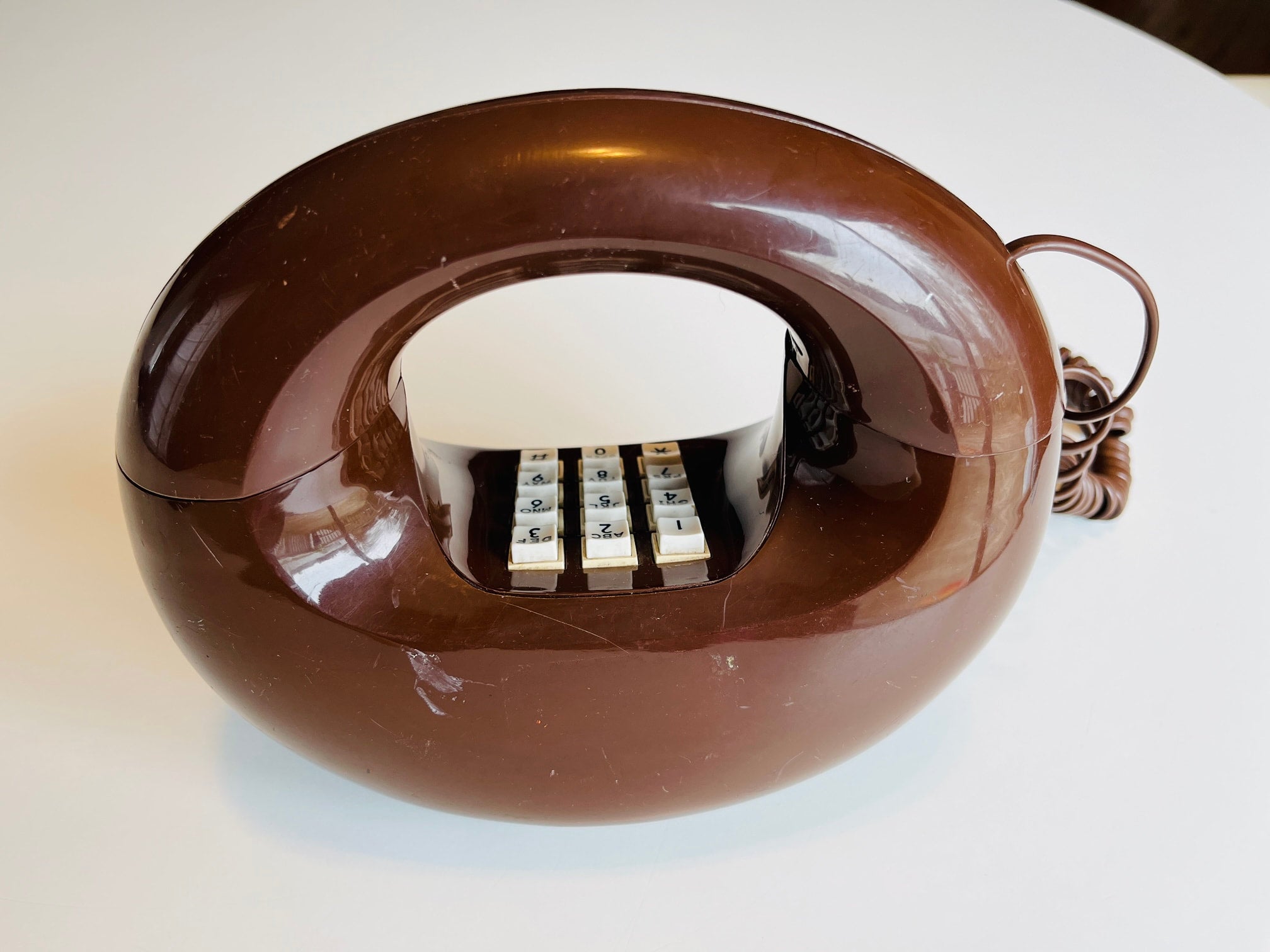 Vintage 1970s Donut Phone by Western Electric Brown Touch Tone