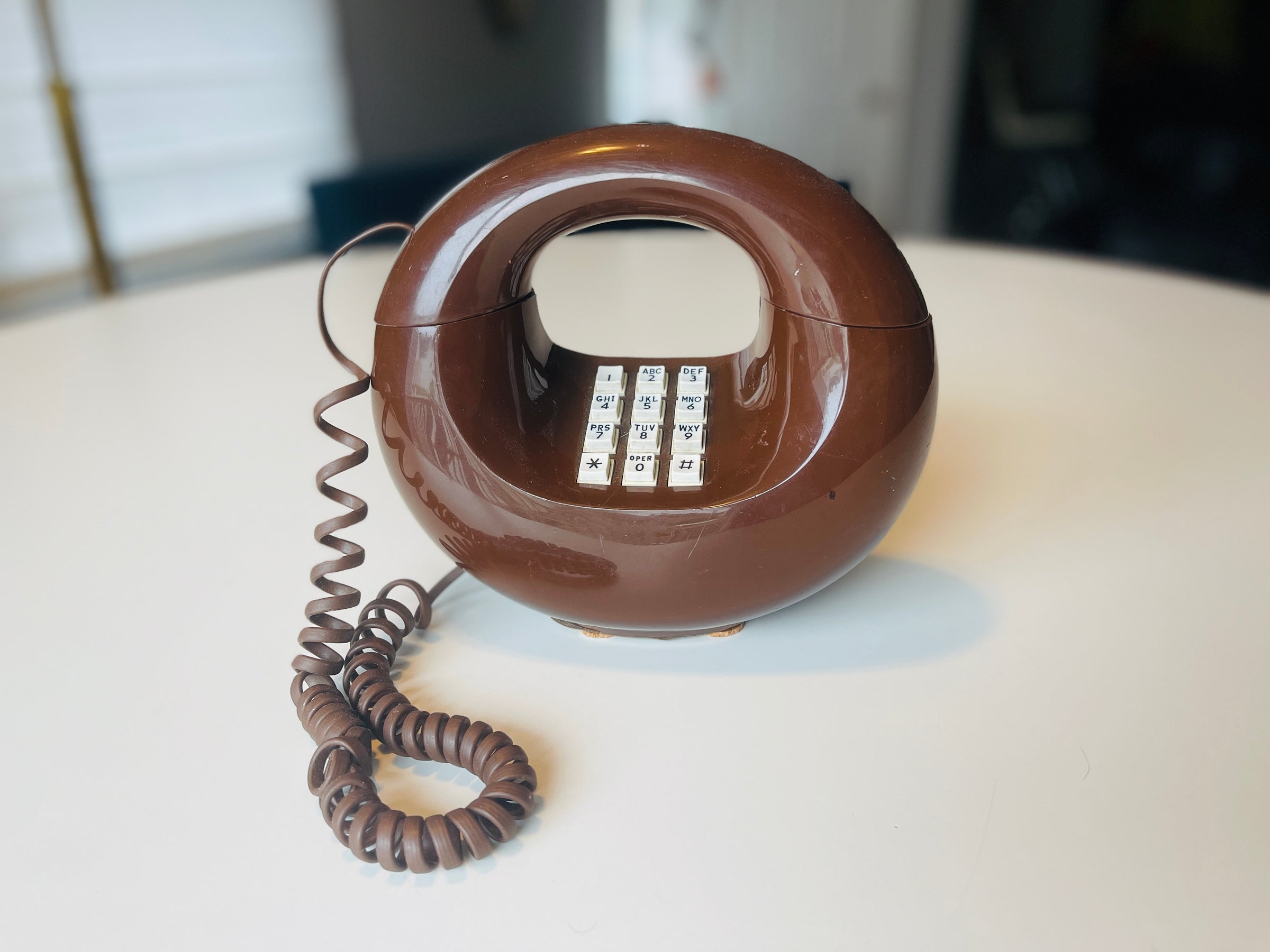 Vintage 1970s Donut Phone by Western Electric Brown Touch Tone