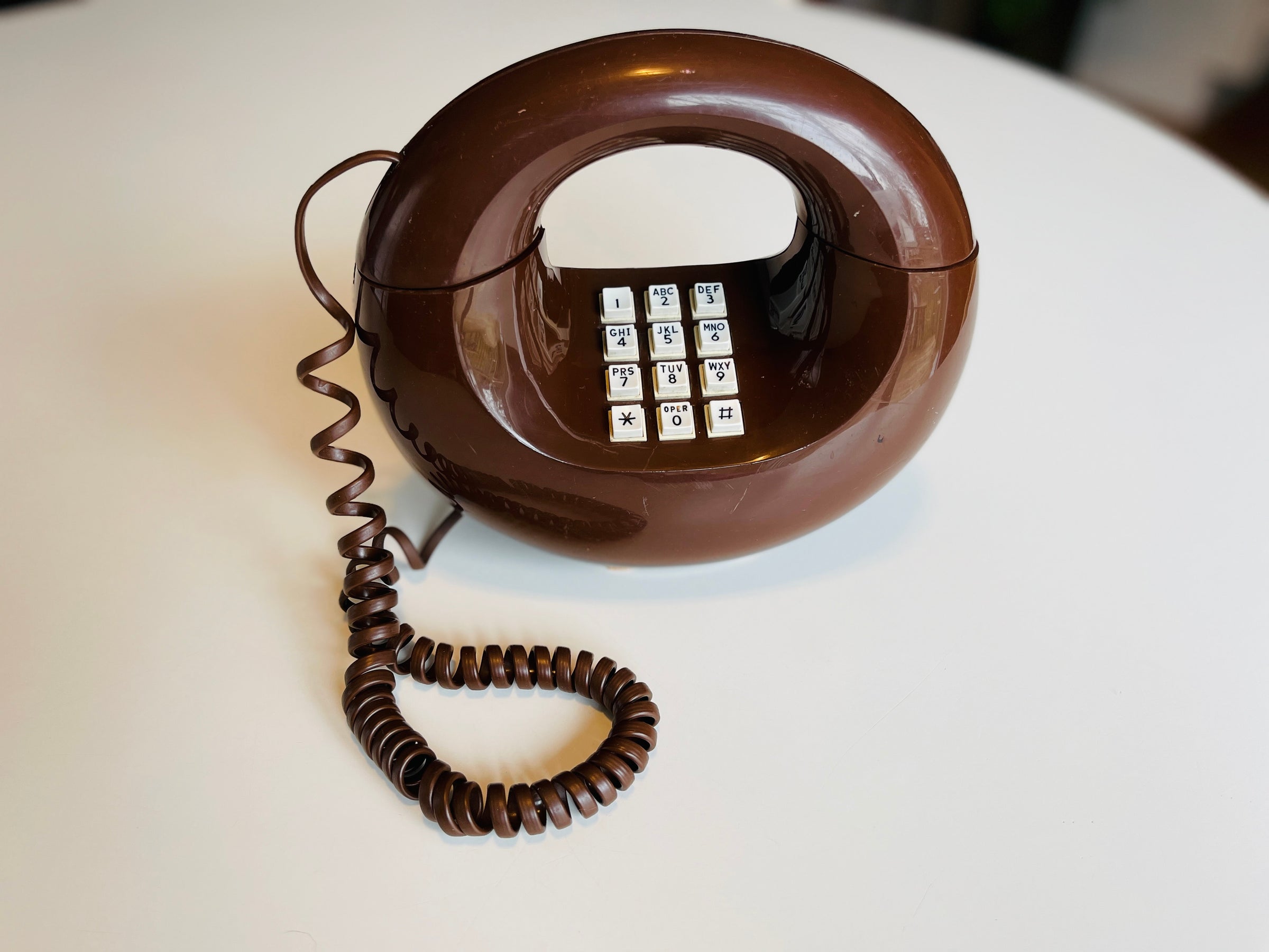 Vintage 1970s Donut Phone by Western Electric Brown Touch Tone
